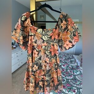 Olivaceous Black and Orange Floral Dress